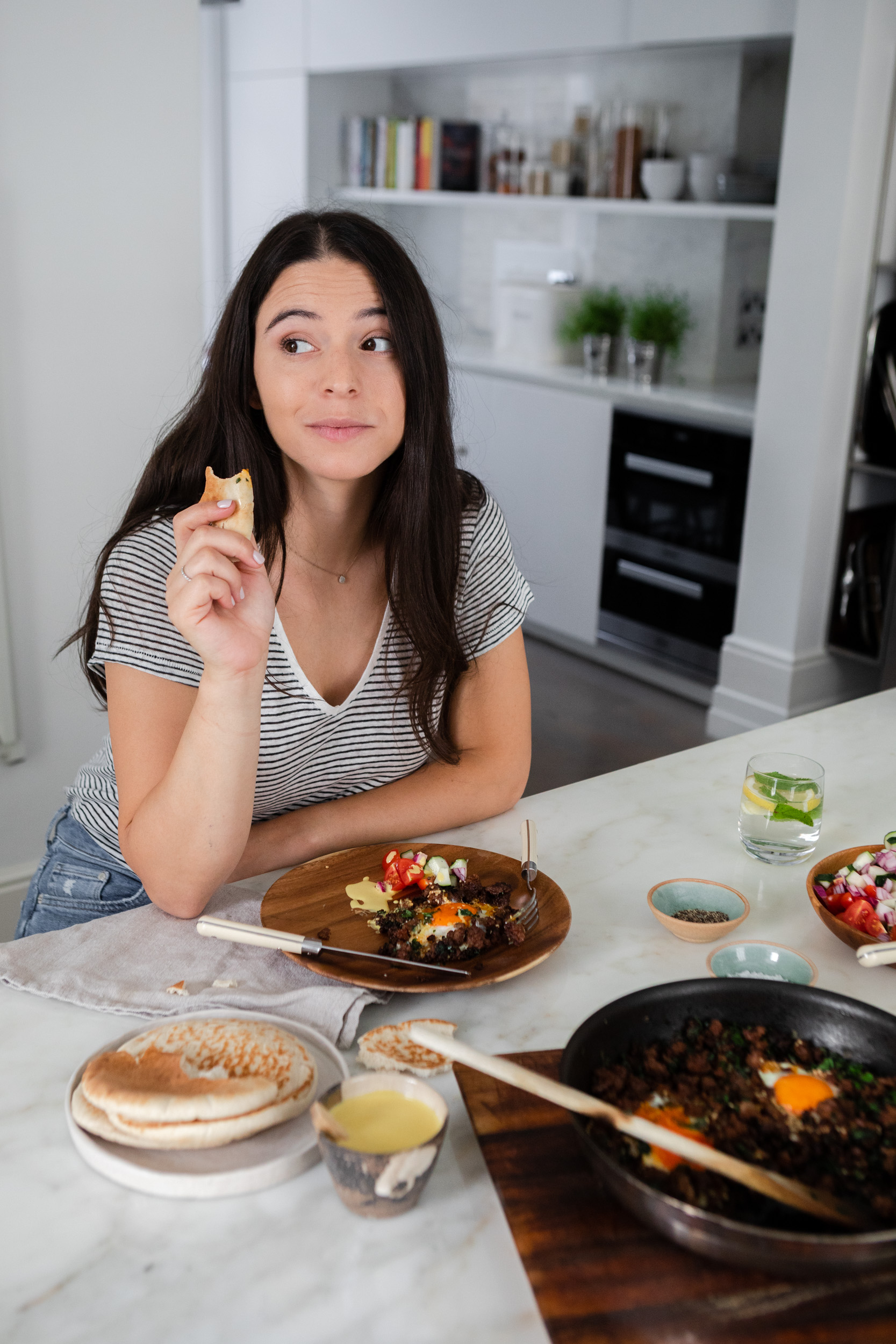 Emanuelle Lee at the kitchen counter